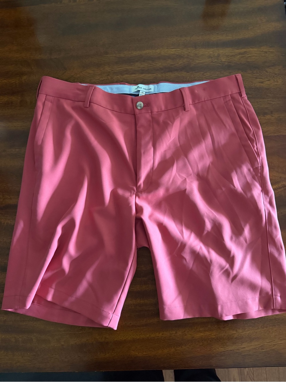 Peter Millar Coral-Red Flat-Front Shorts